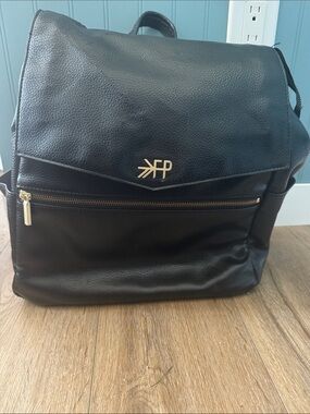 Freshly Picked Black Faux Leather Backpack Diaper Bag with Gold Hardware